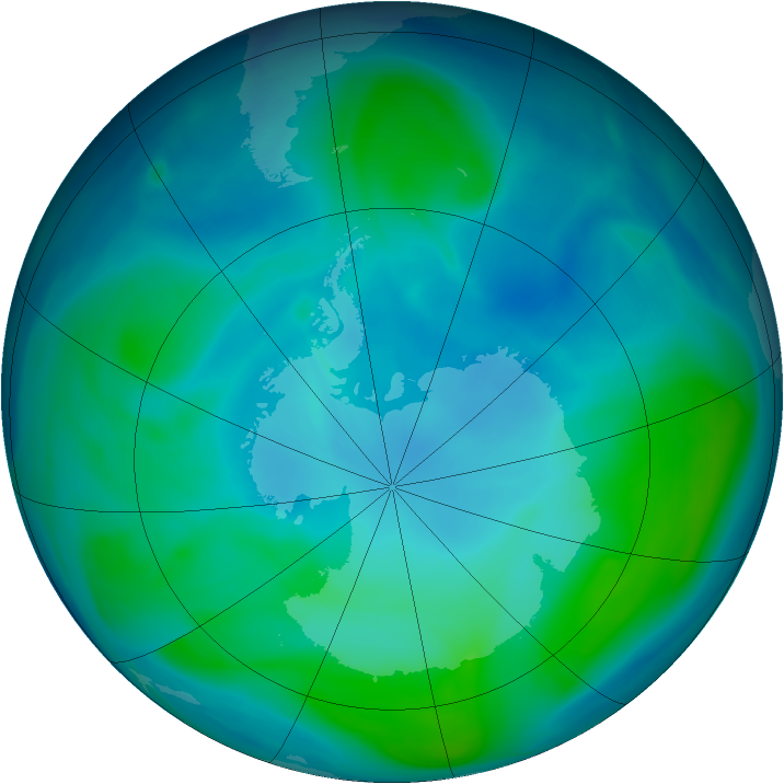 Antarctic ozone map for 25 January 2005